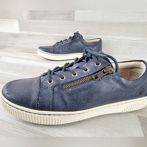 Born Tamara Dark Blue Leather Lace Up Zip Sneakers Women's Size 8.